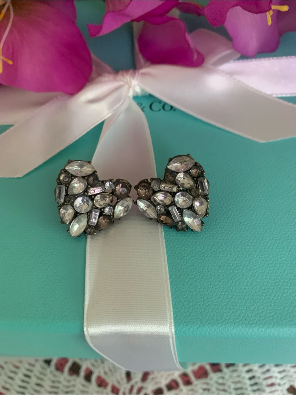 Sugarfix  Heart Cluster Stud Earrings - Clear and Gunmetal